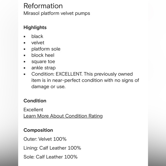 Reformation mirasol Black Velvet Platform Pumps 7 37 - Picture 5 of 7